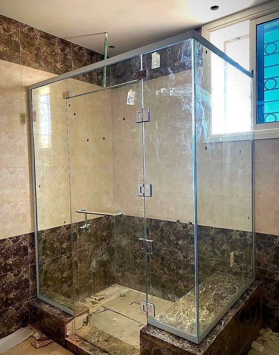 Clear Shower with Marble Bench